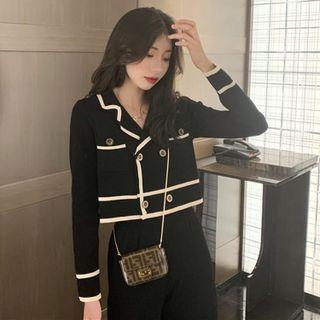 Set: Double Breasted Cardigan + Knit Wide Leg Pants