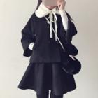 Set: Furry Trim Double Breasted Coat + A-line Skirt