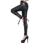 Lace-up Faux Leather Leggings Black - One Size