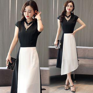 Cap-sleeve Cut-out Midi A-line Dress