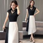 Cap-sleeve Cut-out Midi A-line Dress