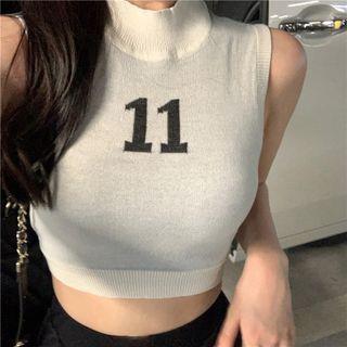 Semi High-neck Cropped Knit Tank Top