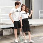 Couple Matching Short-sleeve Lettering T-shirt / Lace Skirt / Plain Shorts