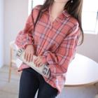 Balloon-sleeve Oversize Plaid Shirt