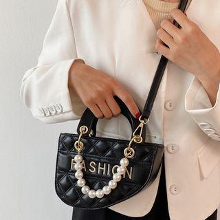 Faux Pearl Quilted Saddle Crossbody Bag