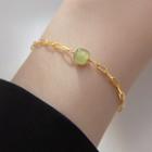 Chinese Characters Faux Gemstone Sterling Silver Bracelet Gold - One Size