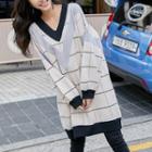 Color Block Check Sweater Dress White - One Size