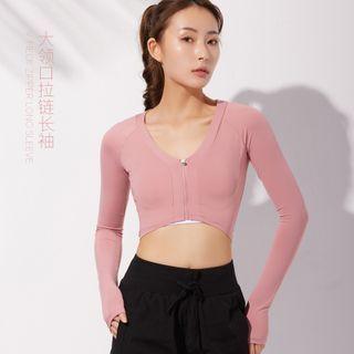 Long-sleeve Zip-up Sports Crop Top