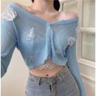 Butterfly Accent Cropped Cardigan / Lace Camisole Top