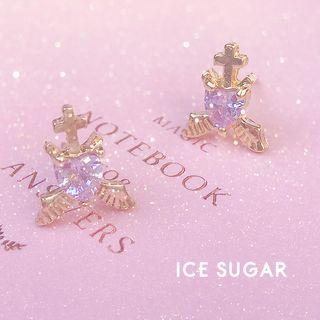 Rhinestone Cross Stud Earring 1 Pair - Gold - One Size