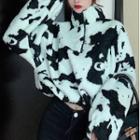 Half-zip Cow Print Fleece Sweatshirt