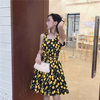 Fruit Print Sleeveless Tie-waist A-line Dress