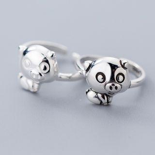 925 Sterling Silver Pig Open Ring