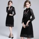 3/4-sleeve Floral Embroidery Lace Sheath Dress