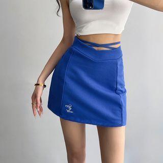 High-waist Embroider Mini Skirt