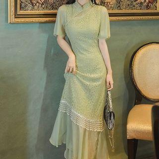 Traditional Chinese Short-sleeve Beaded Dress