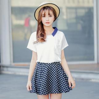 Short-sleeve Contrast-collar Top