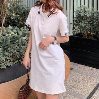 Striped Short-sleeve Collared T-shirt Dress