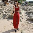 Sleeveless Square-neck Jumpsuit With Sash
