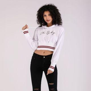 Lettering Striped Cropped Hoodie
