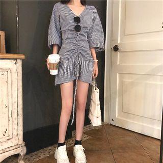 Check V-neck Dress As Figure - One Size