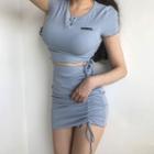 Short-sleeve Crop Top / Mini Sheath Skirt