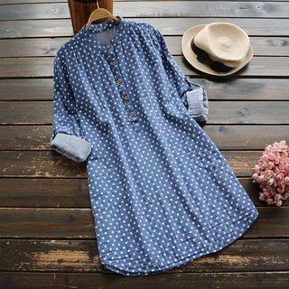 Polka Dot Stand Collar Long Shirt
