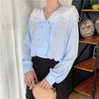 Lace Panel Double-breasted Blouse Blue - One Size