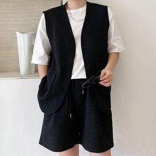 Set: Plain Open Vest + Shorts