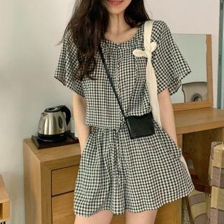 Plaid Wide Leg Jumpsuit Black - One Size