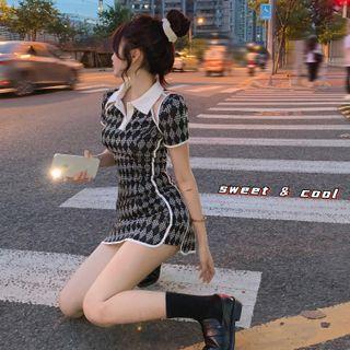 Contrast Collar Argyle Mini Bodycon Dress