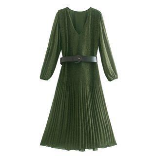 Puff-sleeve Floral Print Pleated A-line Dress