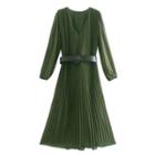 Puff-sleeve Floral Print Pleated A-line Dress