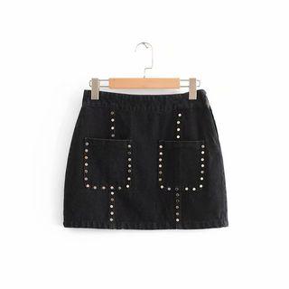 Rivet Denim Mini Pencil Skirt