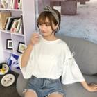 Bell-sleeve Plain T-shirt White - One Size