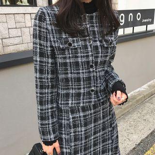 Collarless Round-neck Tweed Blazer