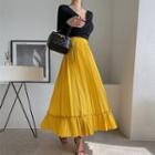 Asymmetric-pleated Long A-line Skirt