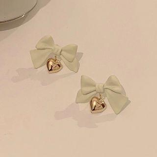 Bow Drop Earring 1 Pair - Silver Stud - Off White - One Size