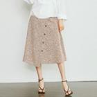 Button-front Leopard Skirt