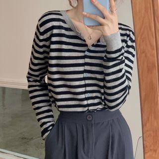 Long Sleeve Striped Cropped Cardigan As Shown In Figure - One Size