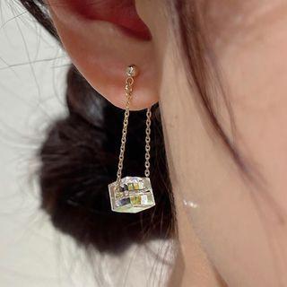 Faux Crystal Chained Alloy Dangle Earring 1 Pair - Gold - One Size