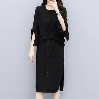 3/4-sleeve Paneled Shirt Dress