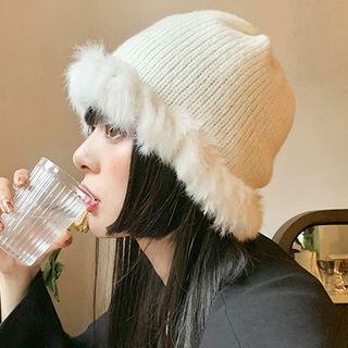 Faux Fur Trim Knit Beanie