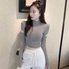 Mock-turtleneck Long-sleeve Cutout Cropped Top / Sweatpants