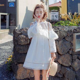 Open Shoulder Long-sleeve Mesh Dress