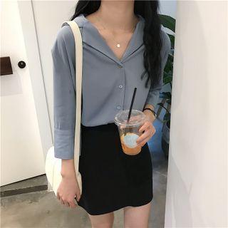 3/4-sleeve Notch Lapel Blouse