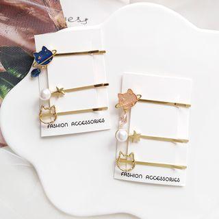 Set: Alloy Cat / Planet / Faux Pearl Hair Pin