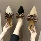 Bow Accent Pointed Block Heel Mules