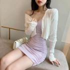 Spaghetti Strap Sheath Dress / Ribbed Cropped Cardigan / Set