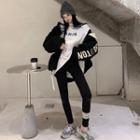 Loose-fit Colorblock Fleece Jacket / Printed T-shirt / Striped Leggings